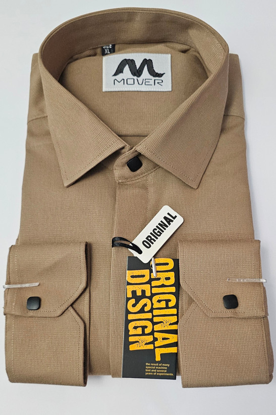 پیراهن نخودی رنگ پنبه کش اعلا تنخوری اسلیم فیت