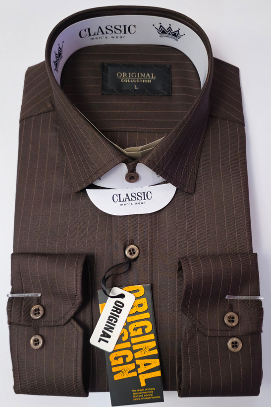 پیراهن قهوه ای روشن مجلسی تنخوراسلیم فیت شیک مردانه